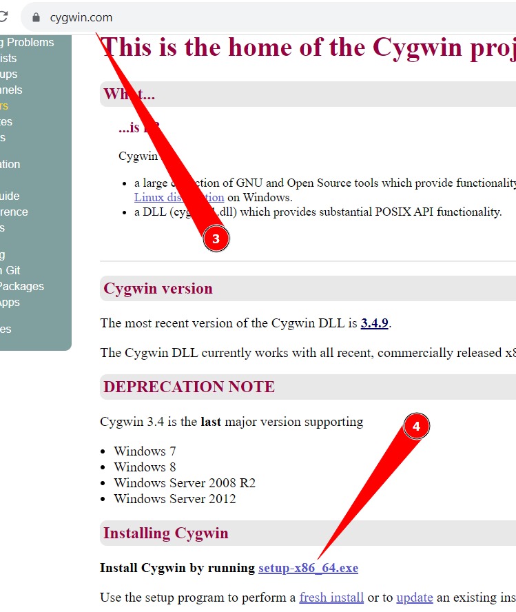 cygwin.com sitesi ekran görüntüsü